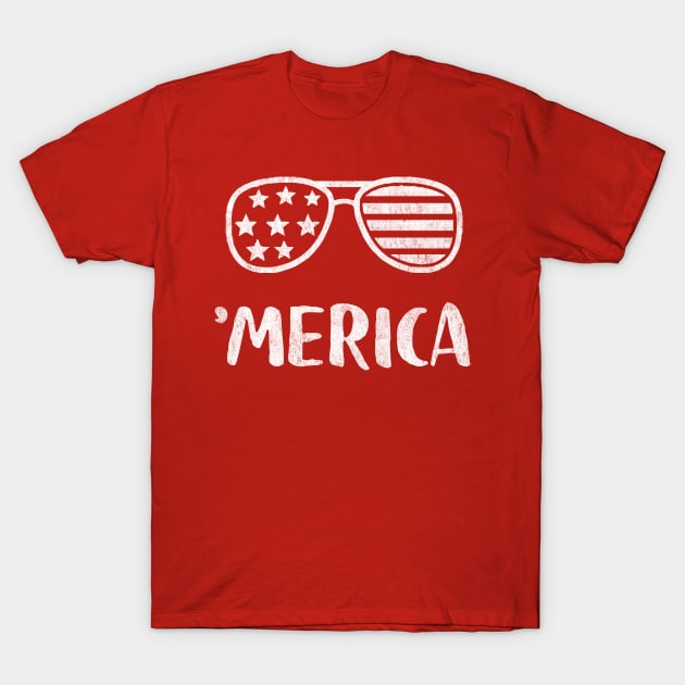 Merica American Flag Sunglasses T-Shirt by Tingsy